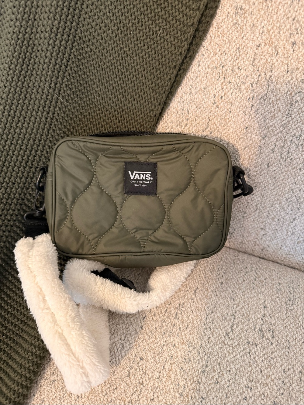 Vans Olive Quilted Belt Bag with Sherpa Strap